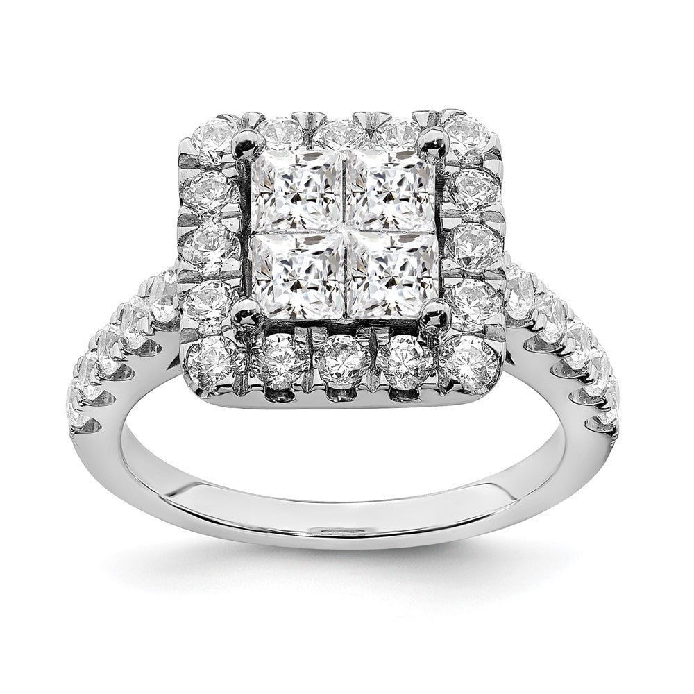 2.17ct. CZ Solid Real 14k White Gold Cluster CZ Engagement Ring