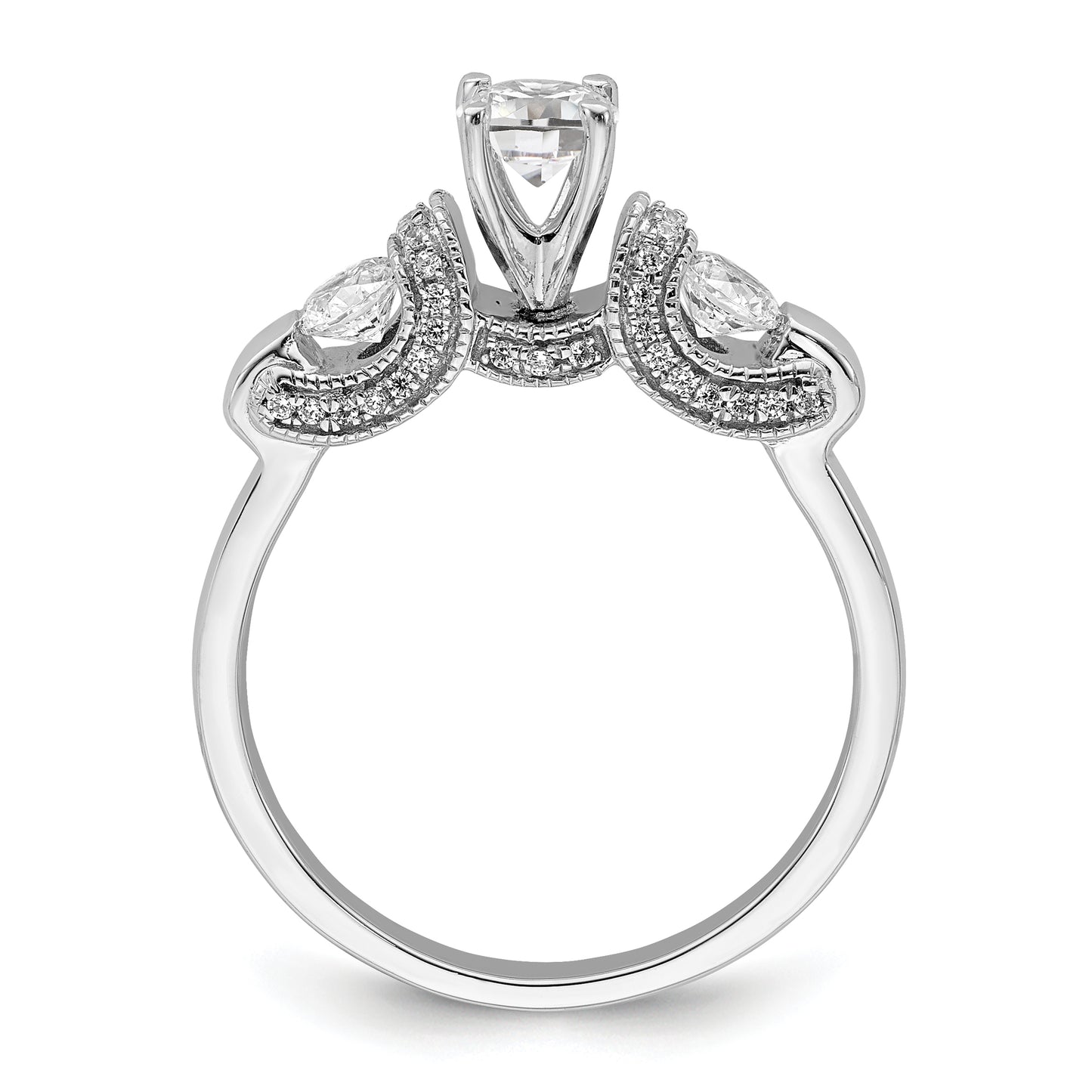 0.45ct. CZ Solid Real 14k White Gold Peg Set Engagement Ring