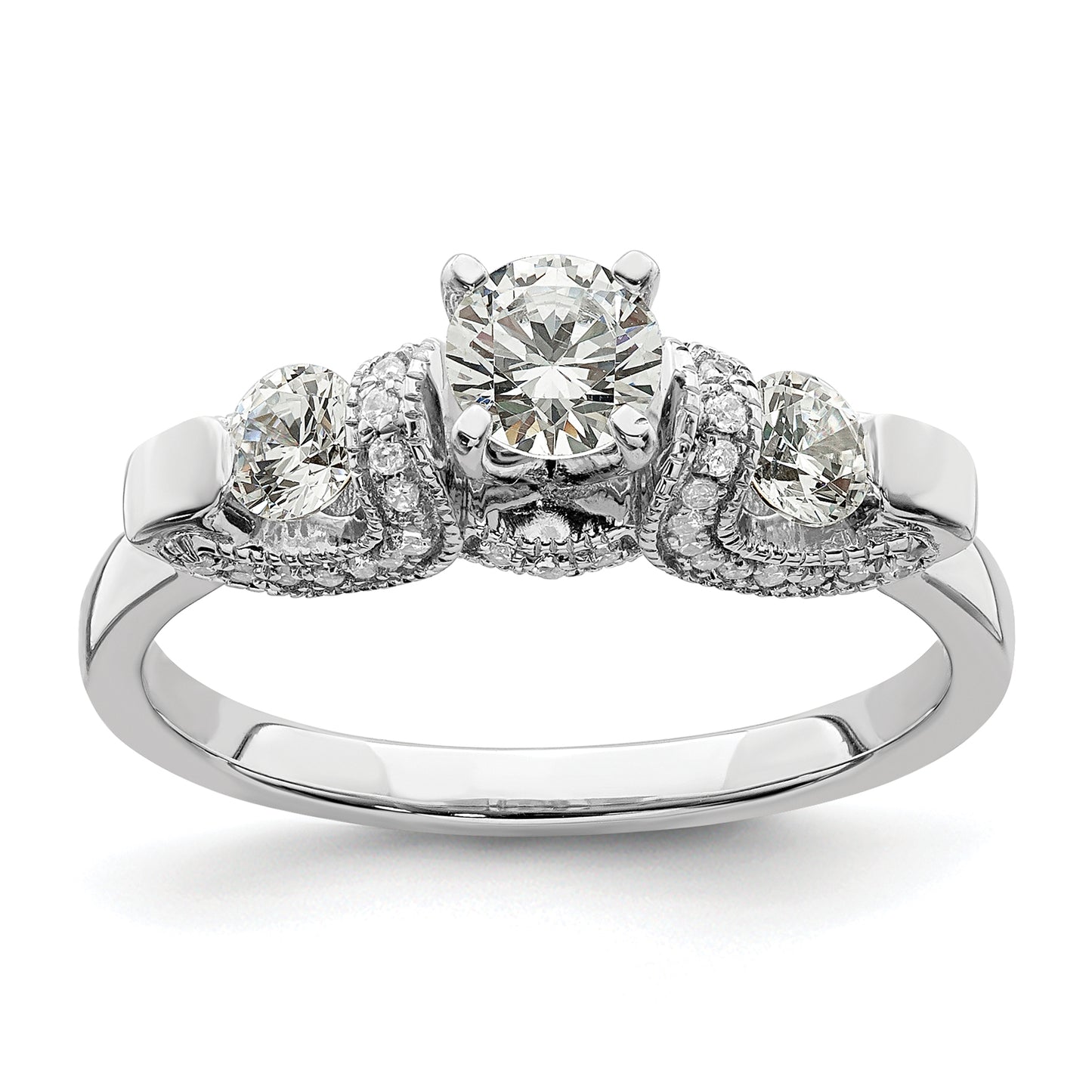 0.45ct. CZ Solid Real 14k White Gold Peg Set Engagement Ring