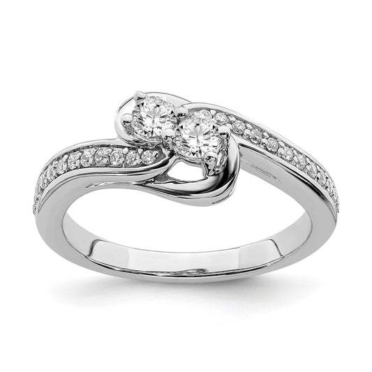 3/8 Ct. Natural Diamond By-Pass Two-Stone Engagement Bridal Ring 14K White Gold