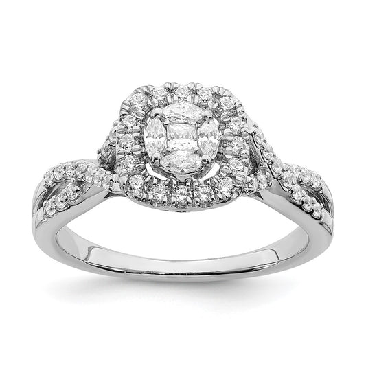 0.50ct. CZ Solid Real 14k White Gold Cluster CZ Engagement Ring