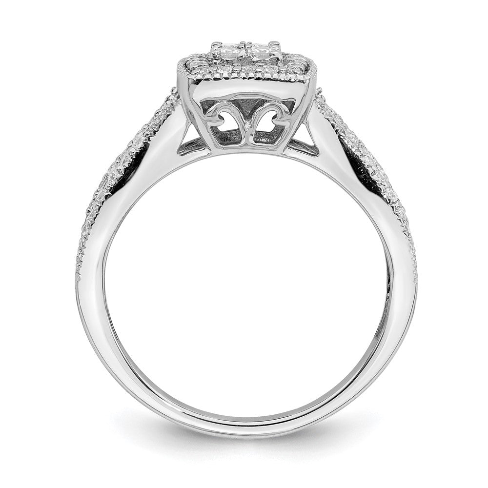 0.50ct. CZ Solid Real 14k White Gold Cluster CZ Engagement Ring