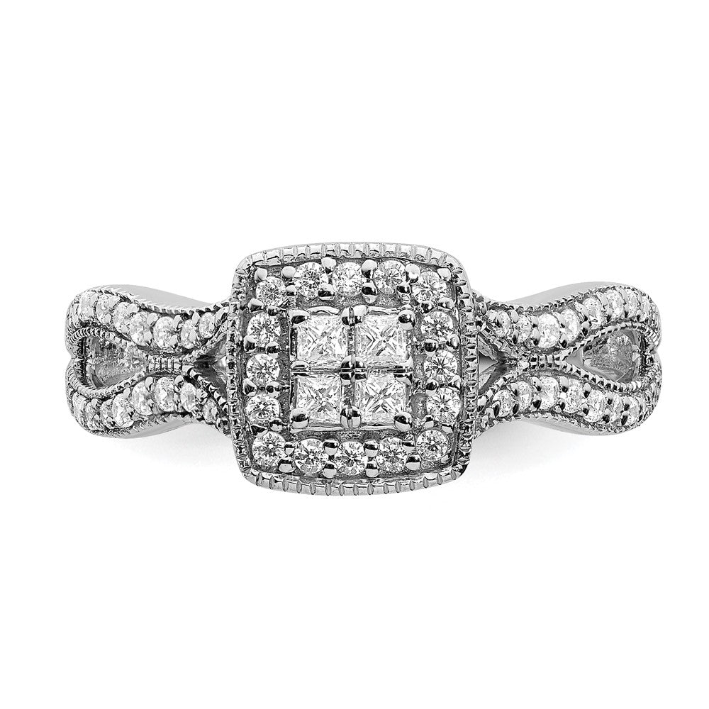 14k White Gold Real Diamond Cluster Real Diamond Engagement Ring