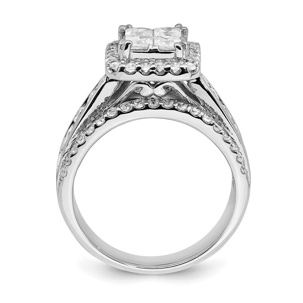 2.09ct. CZ Solid Real 14k White Gold Cluster CZ Engagement Ring