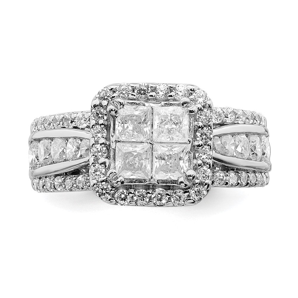 2.09ct. CZ Solid Real 14k White Gold Cluster CZ Engagement Ring