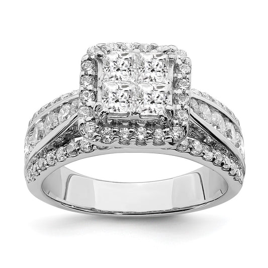 2.09ct. CZ Solid Real 14k White Gold Cluster CZ Engagement Ring