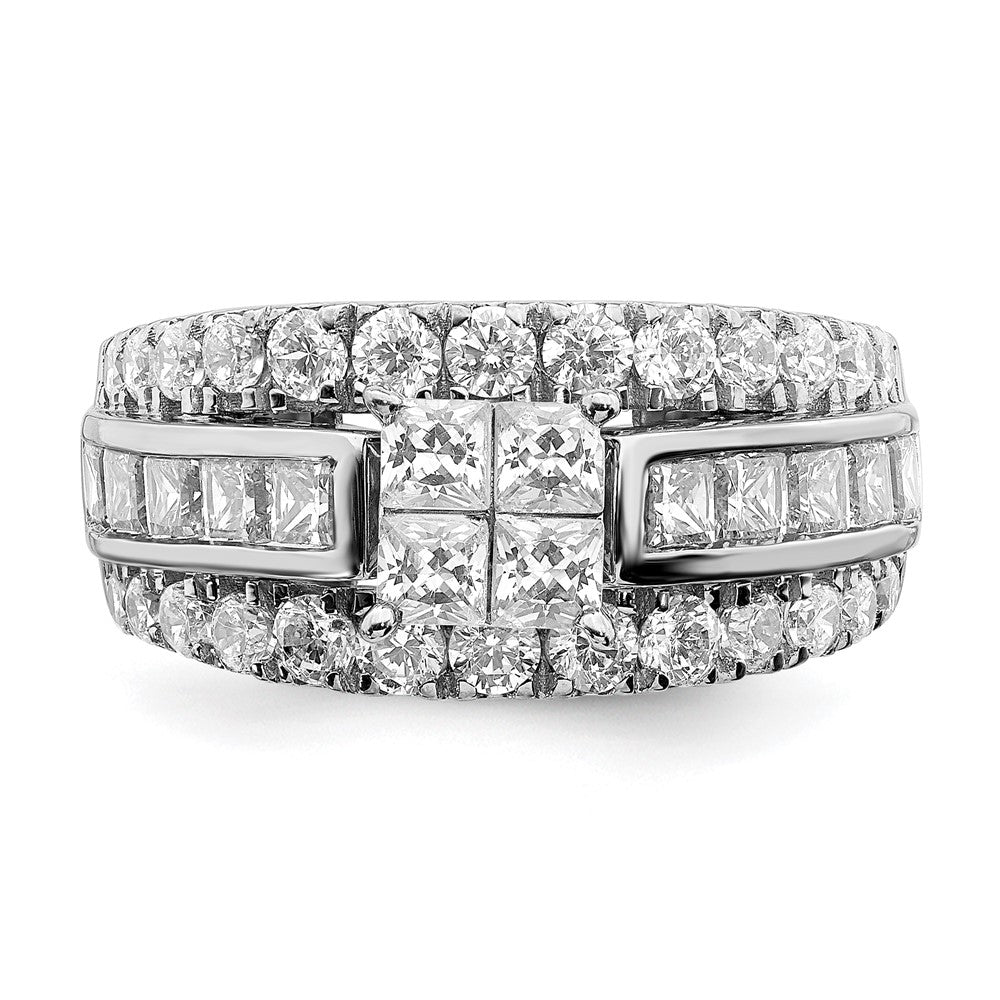 2.45ct. CZ Solid Real 14k White Gold Cluster CZ Engagement Ring