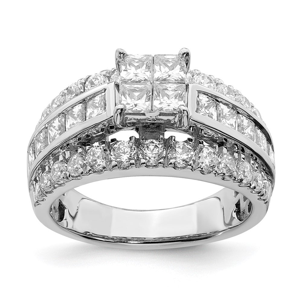 2.45ct. CZ Solid Real 14k White Gold Cluster CZ Engagement Ring