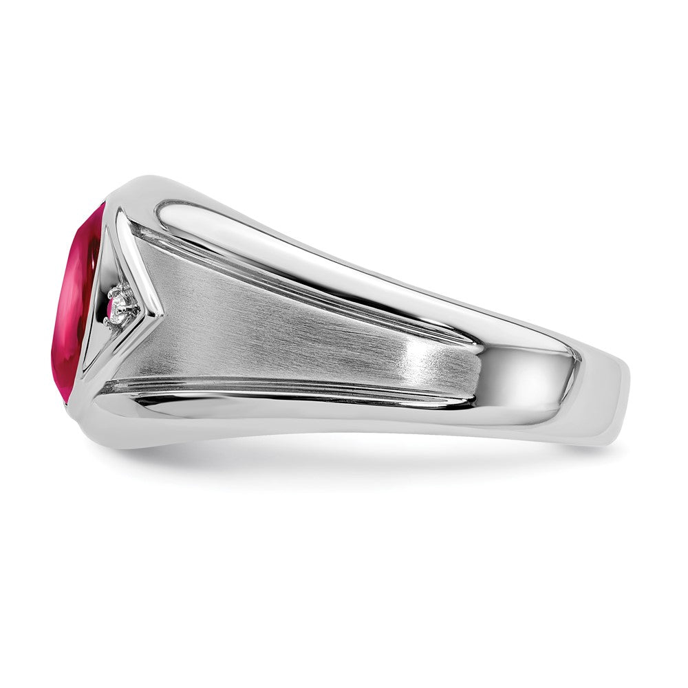 14k White Gold Created Ruby and Real Diamond Mens Ring