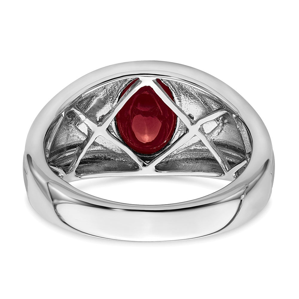 14k White Gold Created Ruby and Real Diamond Mens Ring