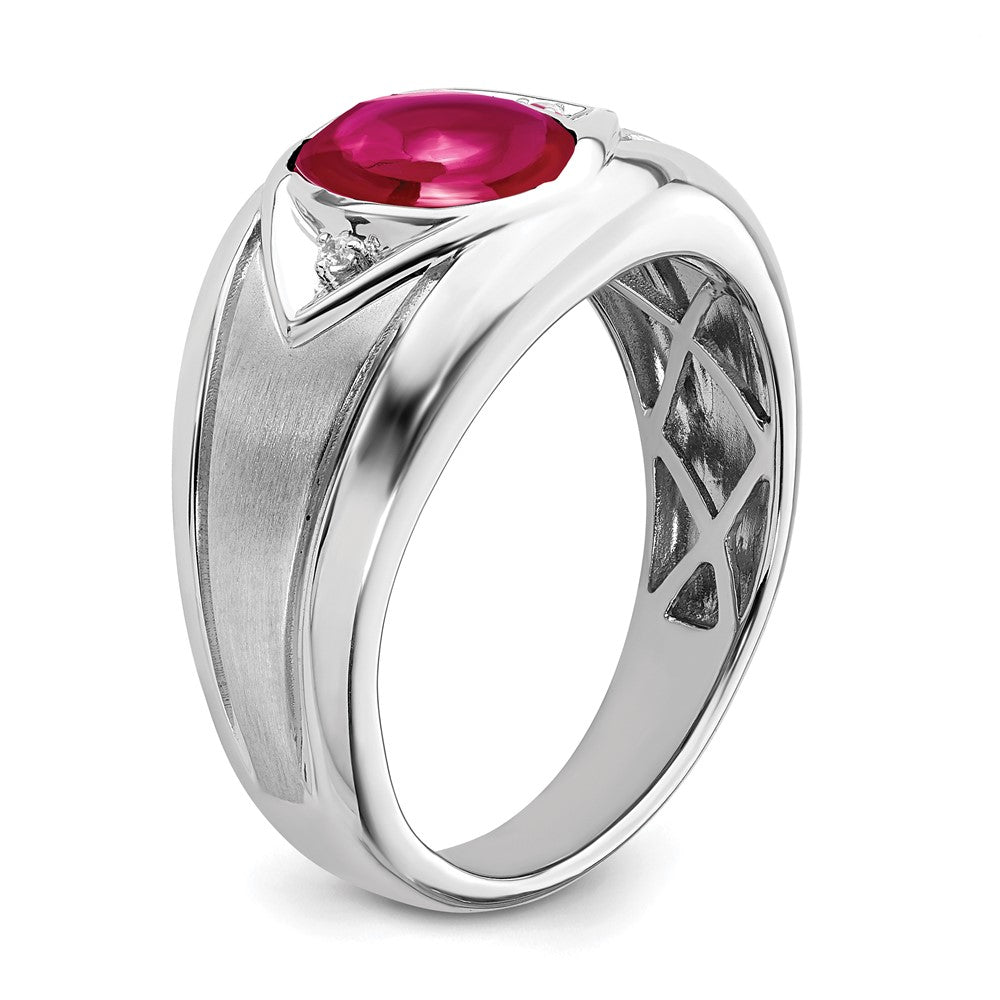 14k White Gold Created Ruby and Real Diamond Mens Ring