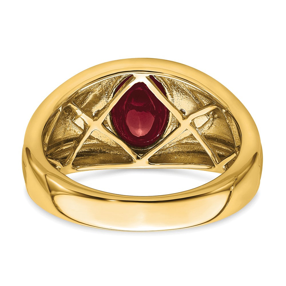 14K Yellow Gold Created Ruby and Real Diamond Mens Ring