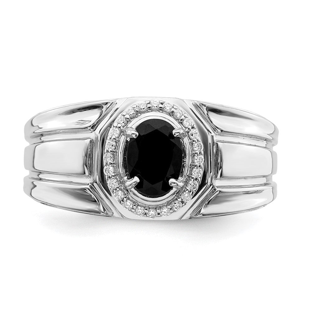 14K Yellow Gold Onyx and Real Diamond Mens Ring