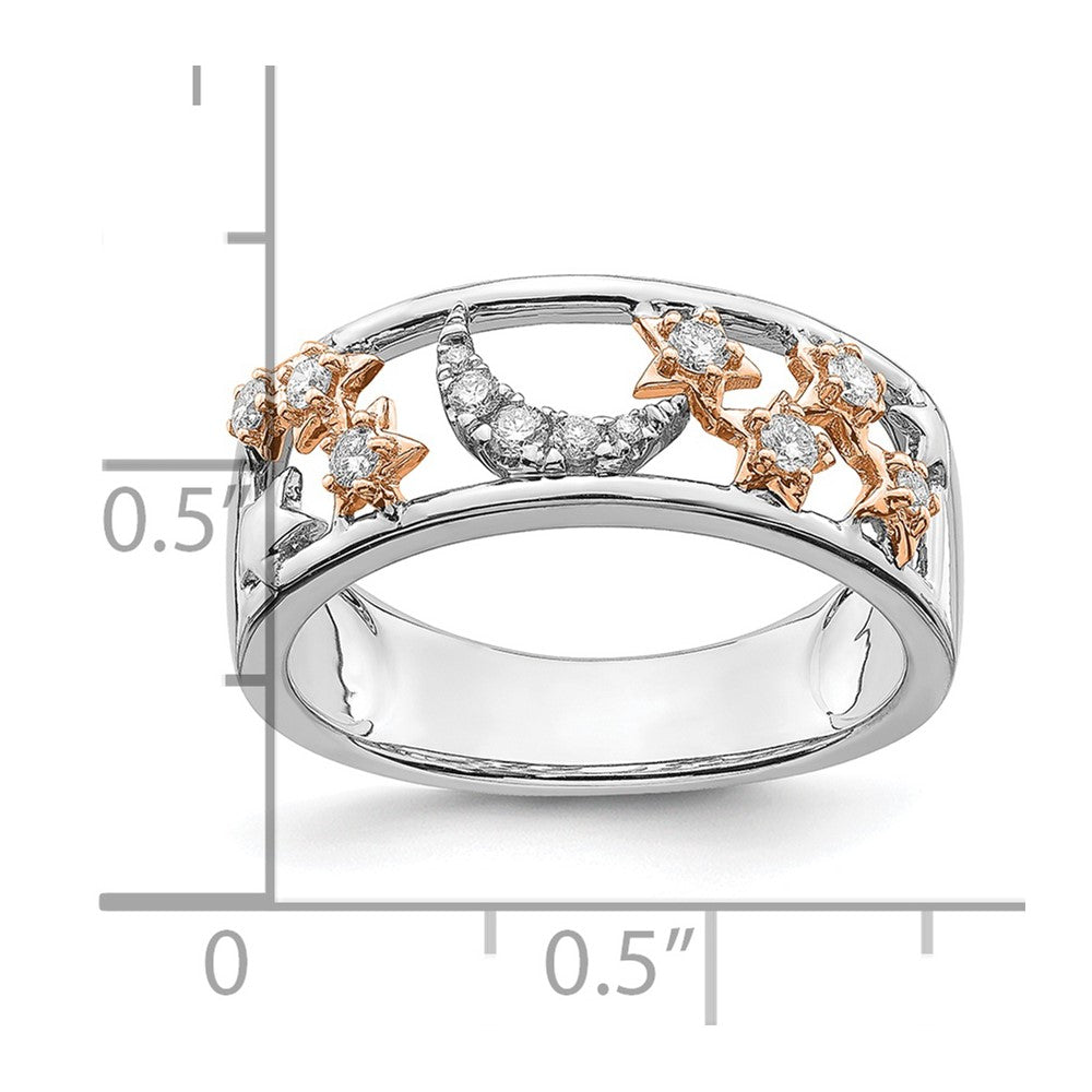 14k Two-Tone Gold Moon and Stars Real Diamond Band