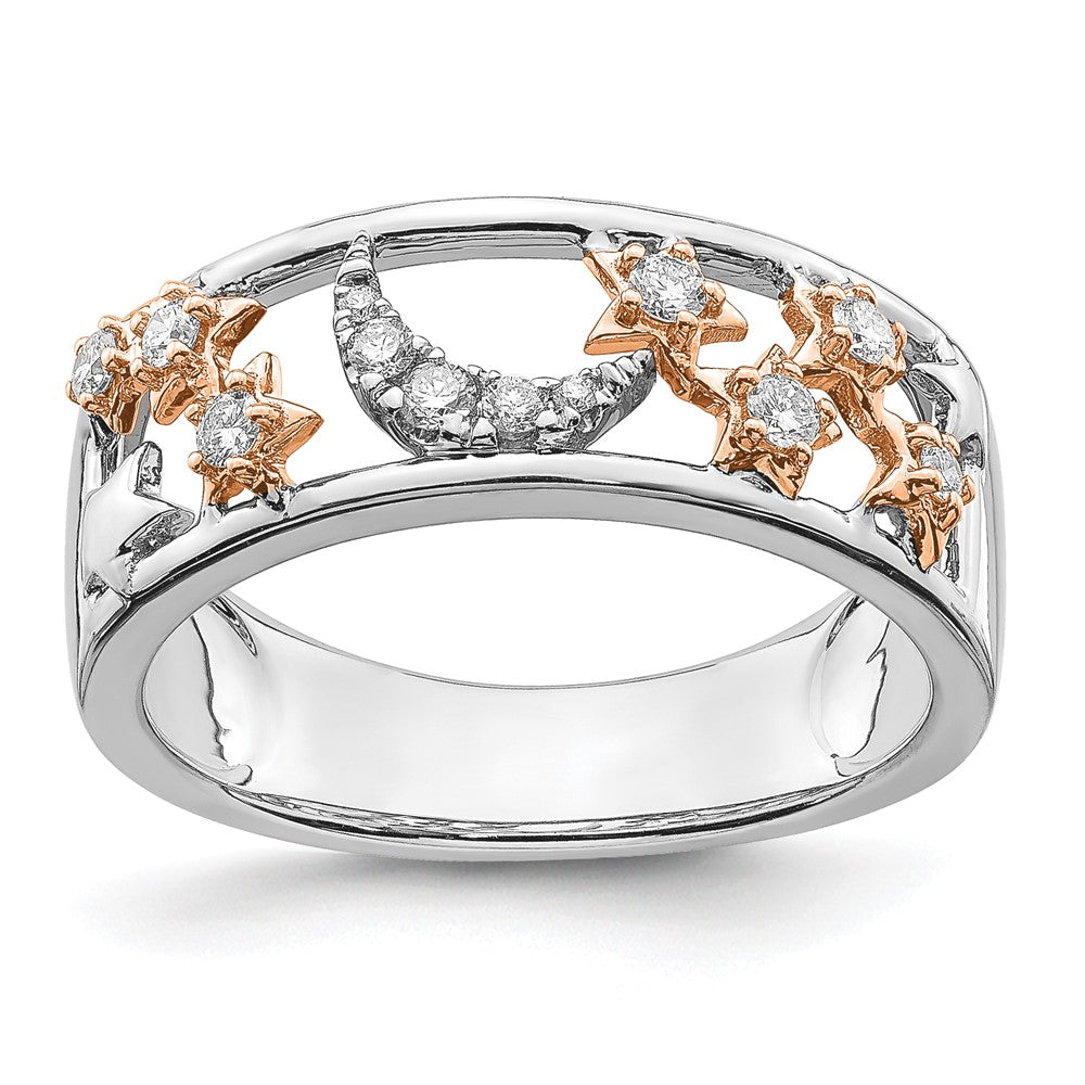 14k Two-Tone Gold Moon and Stars Real Diamond Band