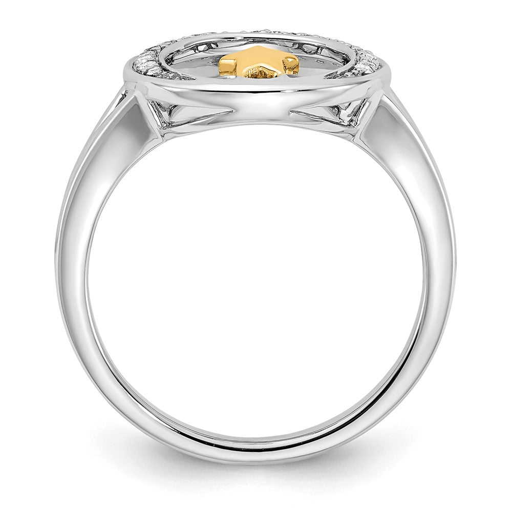 14k Two-Tone Gold Polished Moon and Star Real Diamond Ring