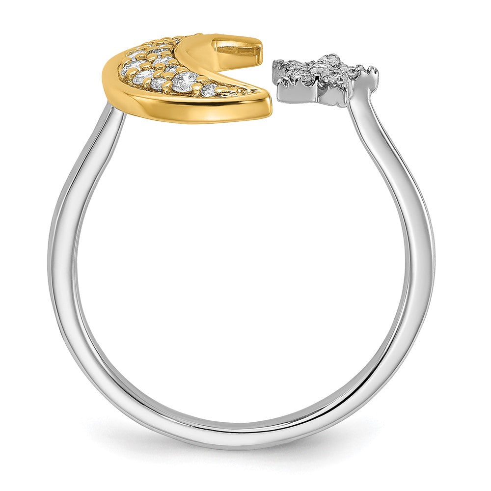 14k Two-Tone Gold Real Diamond Moon w/Star Ring