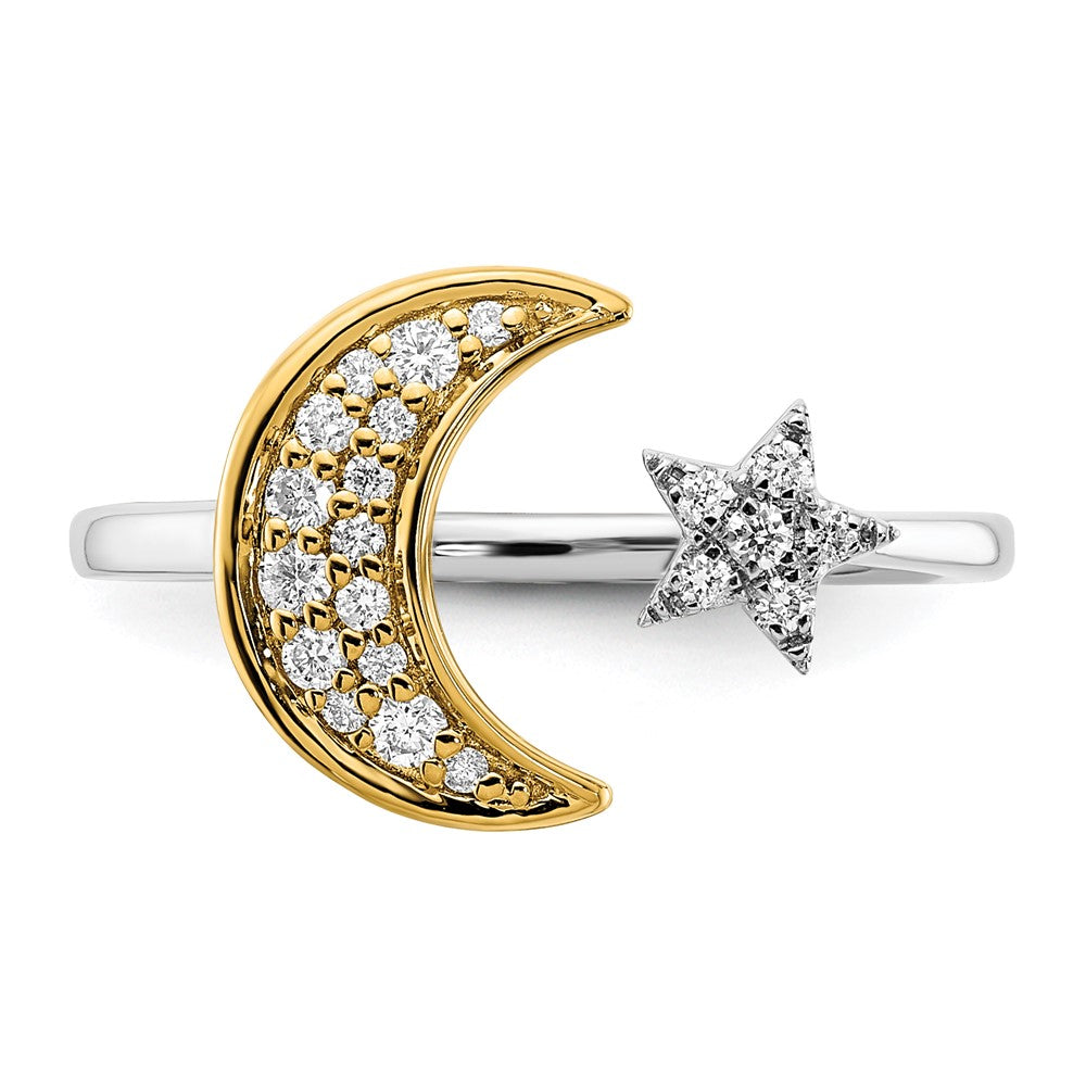 14k Two-Tone Gold Real Diamond Moon w/Star Ring