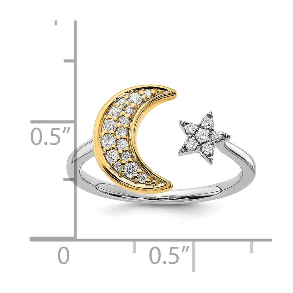 14k Two-Tone Gold Real Diamond Moon w/Star Ring