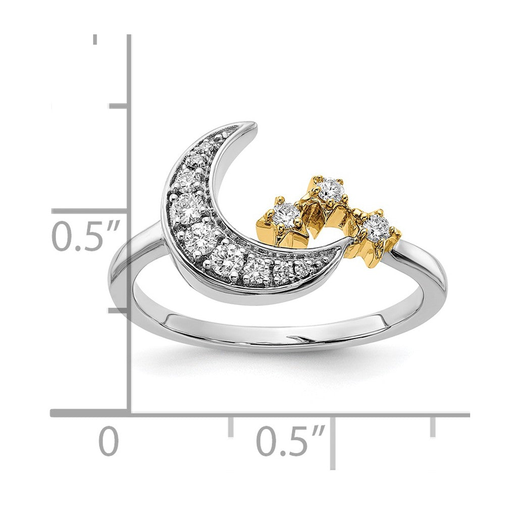 14k Two-Tone Gold Real Diamond Moon w/3-Stars Ring