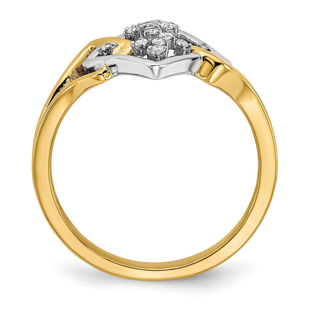 14k Two-Tone Gold Polished Fancy Square Real Diamond Ring