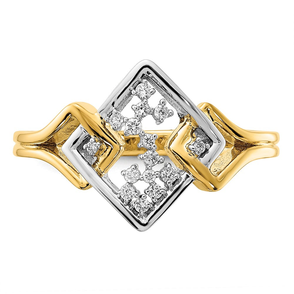 14k Two-Tone Gold Polished Fancy Square Real Diamond Ring