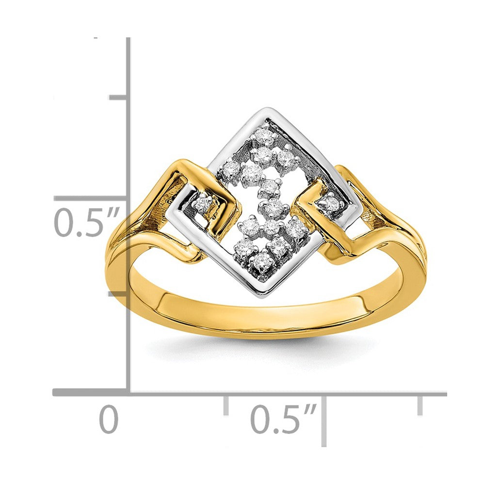 14k Two-Tone Gold Polished Fancy Square Real Diamond Ring