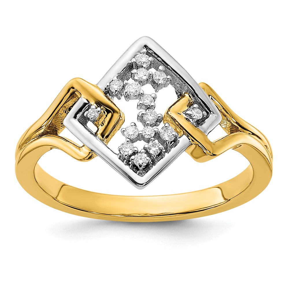 14k Two-Tone Gold Polished Fancy Square Real Diamond Ring