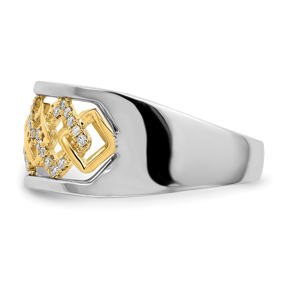 14k Two-Tone Gold Polished Fancy Squares Real Diamond Ring