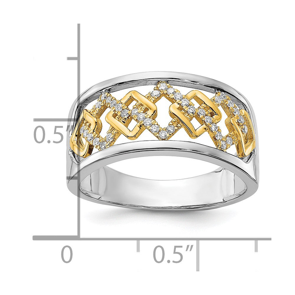 14k Two-Tone Gold Polished Fancy Squares Real Diamond Ring