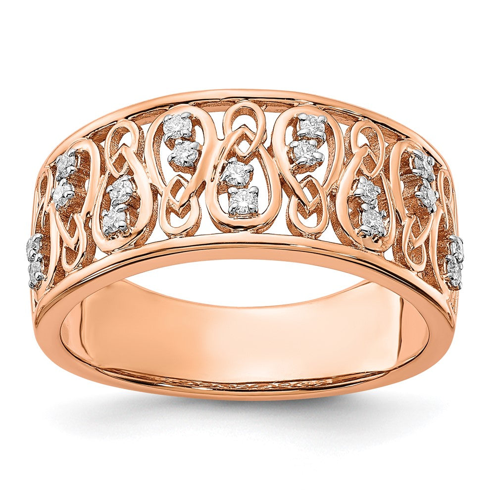 14k Rose Gold Polished Real Diamond Fancy Filigree Band