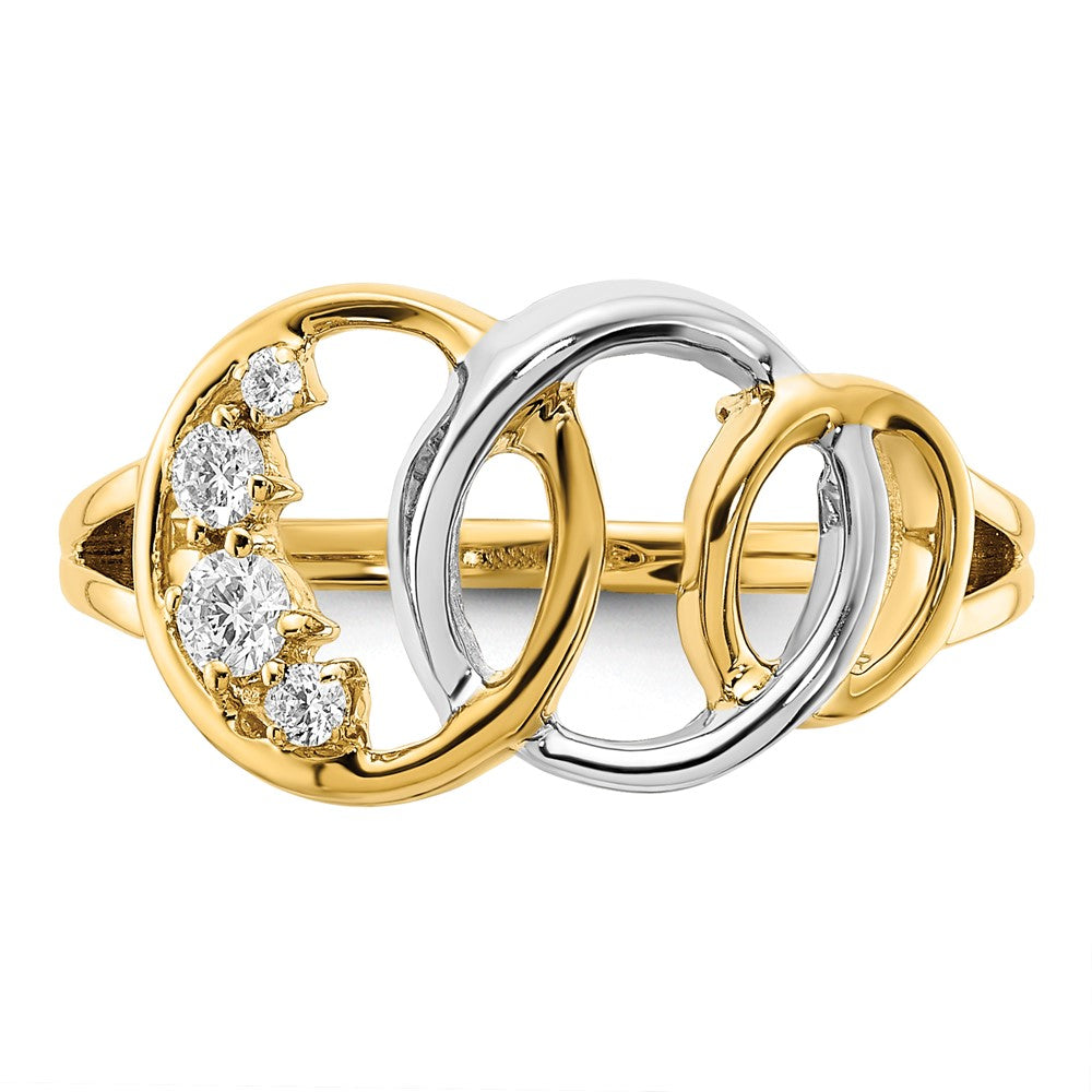 14k Two-Tone Gold Polished Real Diamond Triple Circle Ring