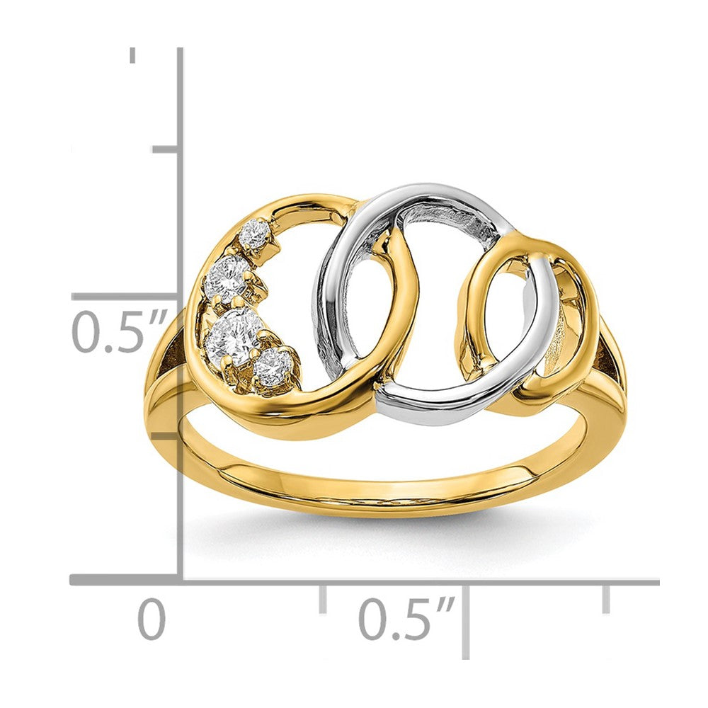 14k Two-Tone Gold Polished Real Diamond Triple Circle Ring