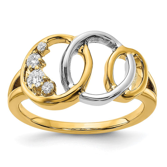 14k Two-Tone Gold Polished Real Diamond Triple Circle Ring