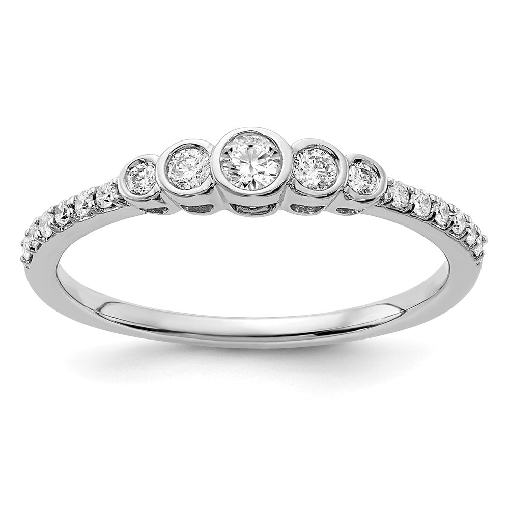 14k White Gold Polished Real Diamond Bezel Set Center Ring