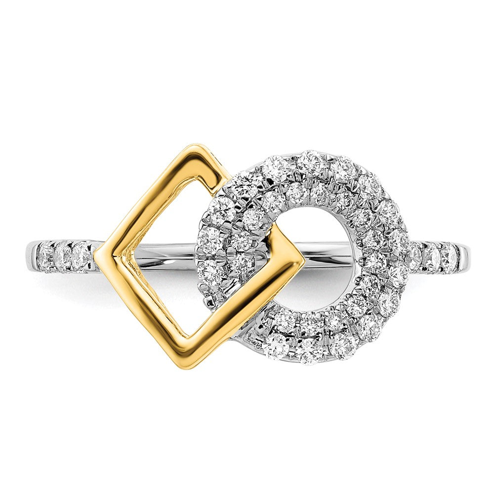 14k Two-Tone Gold Polished Real Diamond Circle and Square Ring