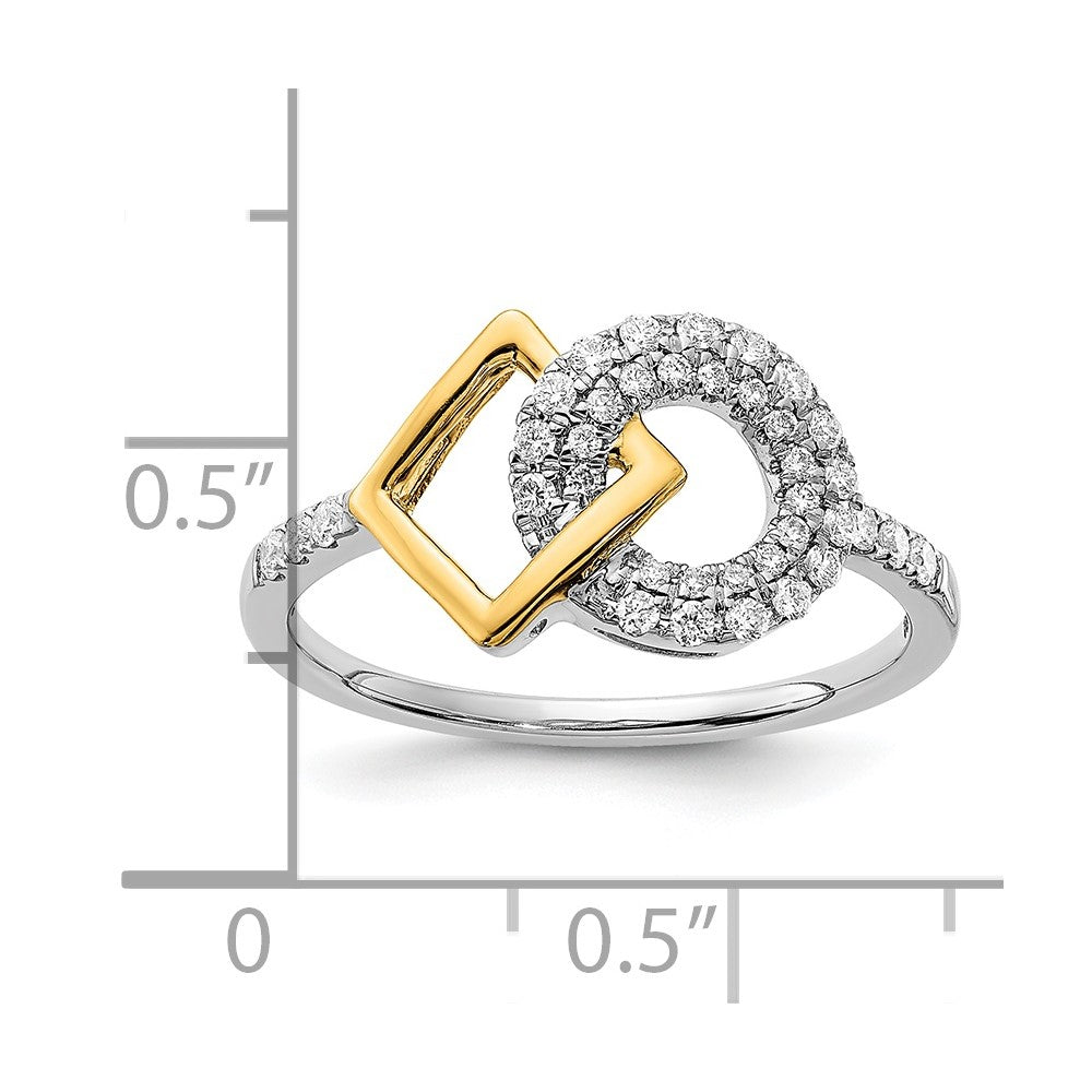 14k Two-Tone Gold Polished Real Diamond Circle and Square Ring