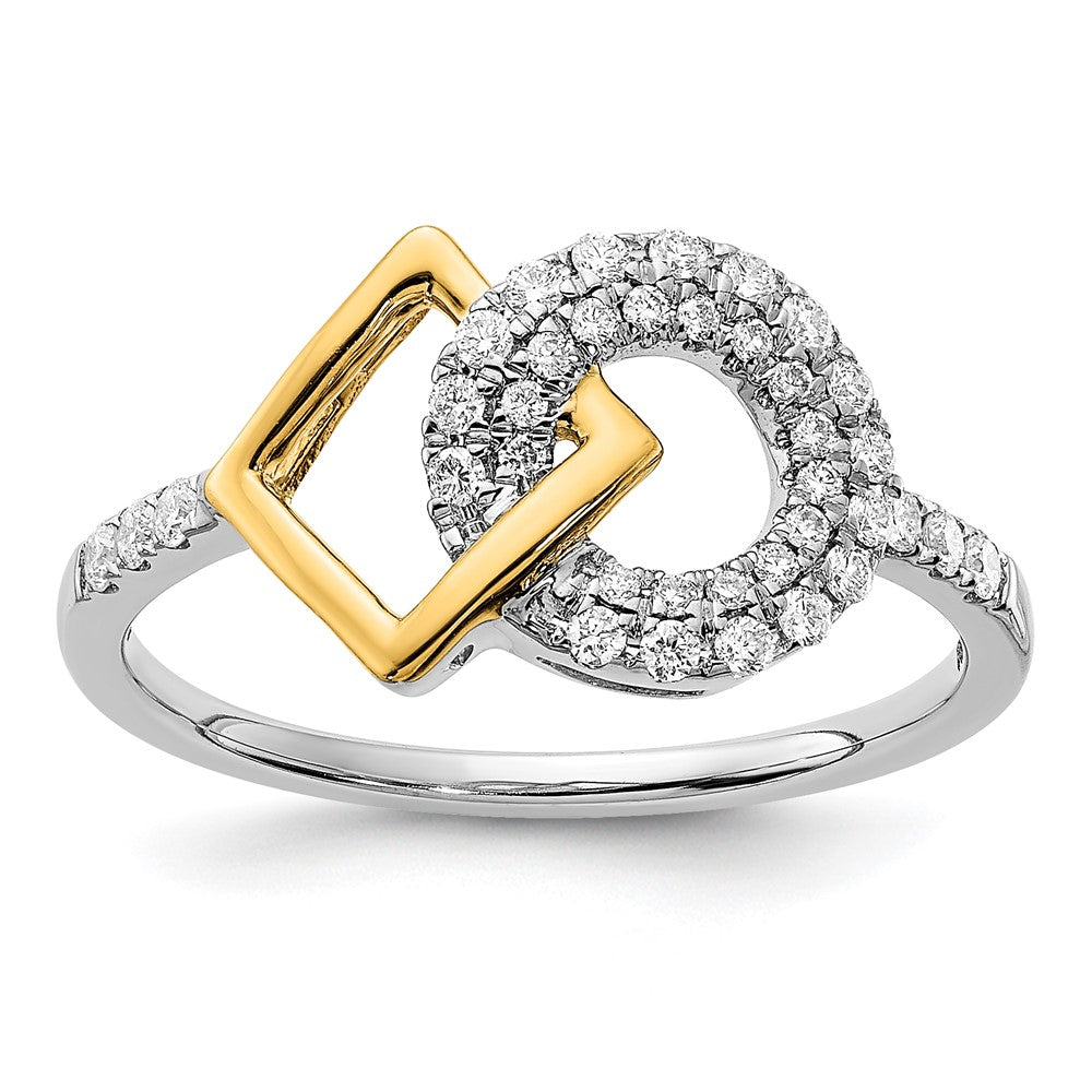 14k Two-Tone Gold Polished Real Diamond Circle and Square Ring