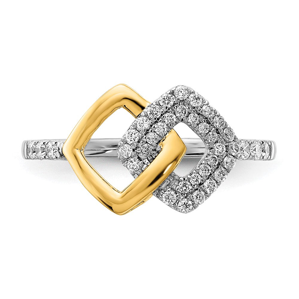 14k Two-Tone Gold Polished Real Diamond Double Square Ring