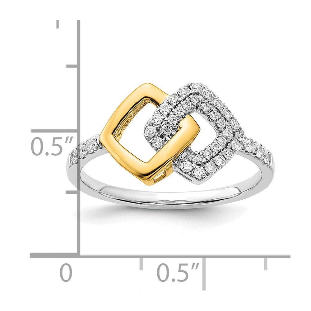 14k Two-Tone Gold Polished Real Diamond Double Square Ring