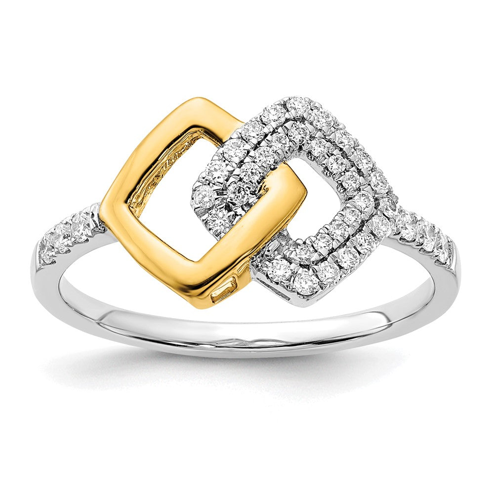 14k Two-Tone Gold Polished Real Diamond Double Square Ring