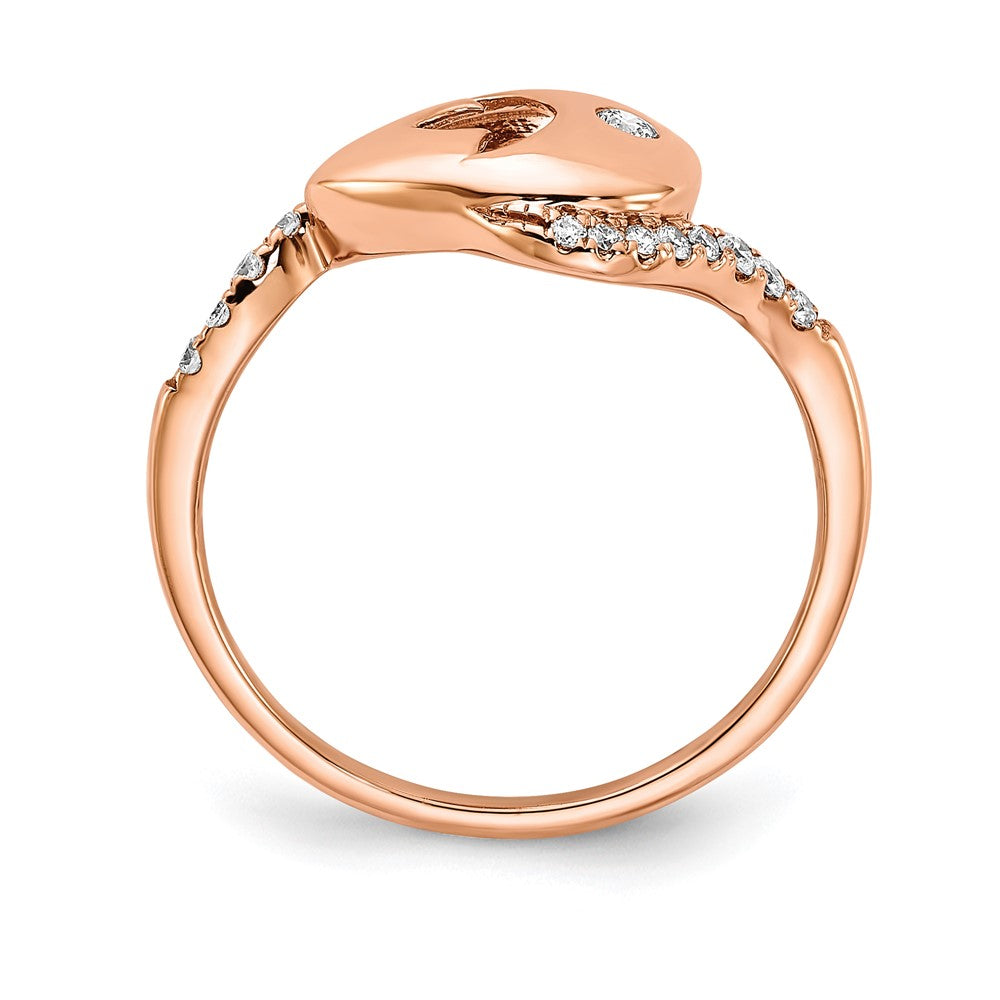 14k Rose Gold Polished Real Diamond Teardrop w/Flower Bypass Ring