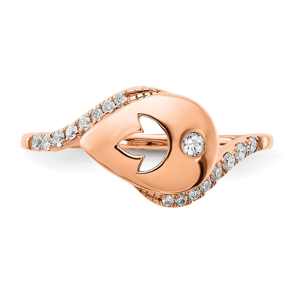 14k Rose Gold Polished Real Diamond Teardrop w/Flower Bypass Ring