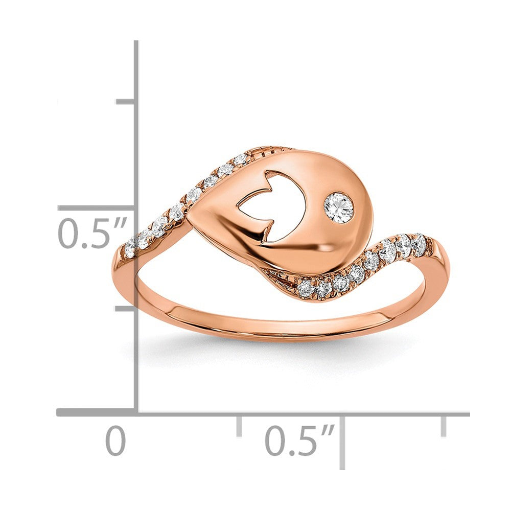 14k Rose Gold Polished Real Diamond Teardrop w/Flower Bypass Ring