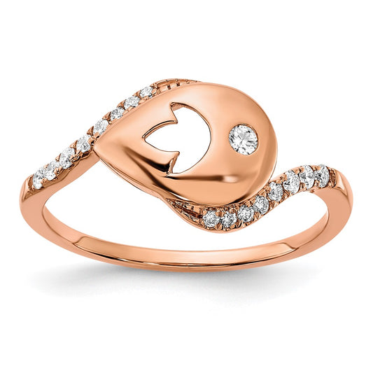 14k Rose Gold Polished Real Diamond Teardrop w/Flower Bypass Ring