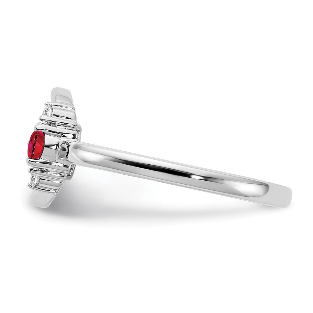 14K White Gold Polished Real Diamond and Ruby Circle Ring