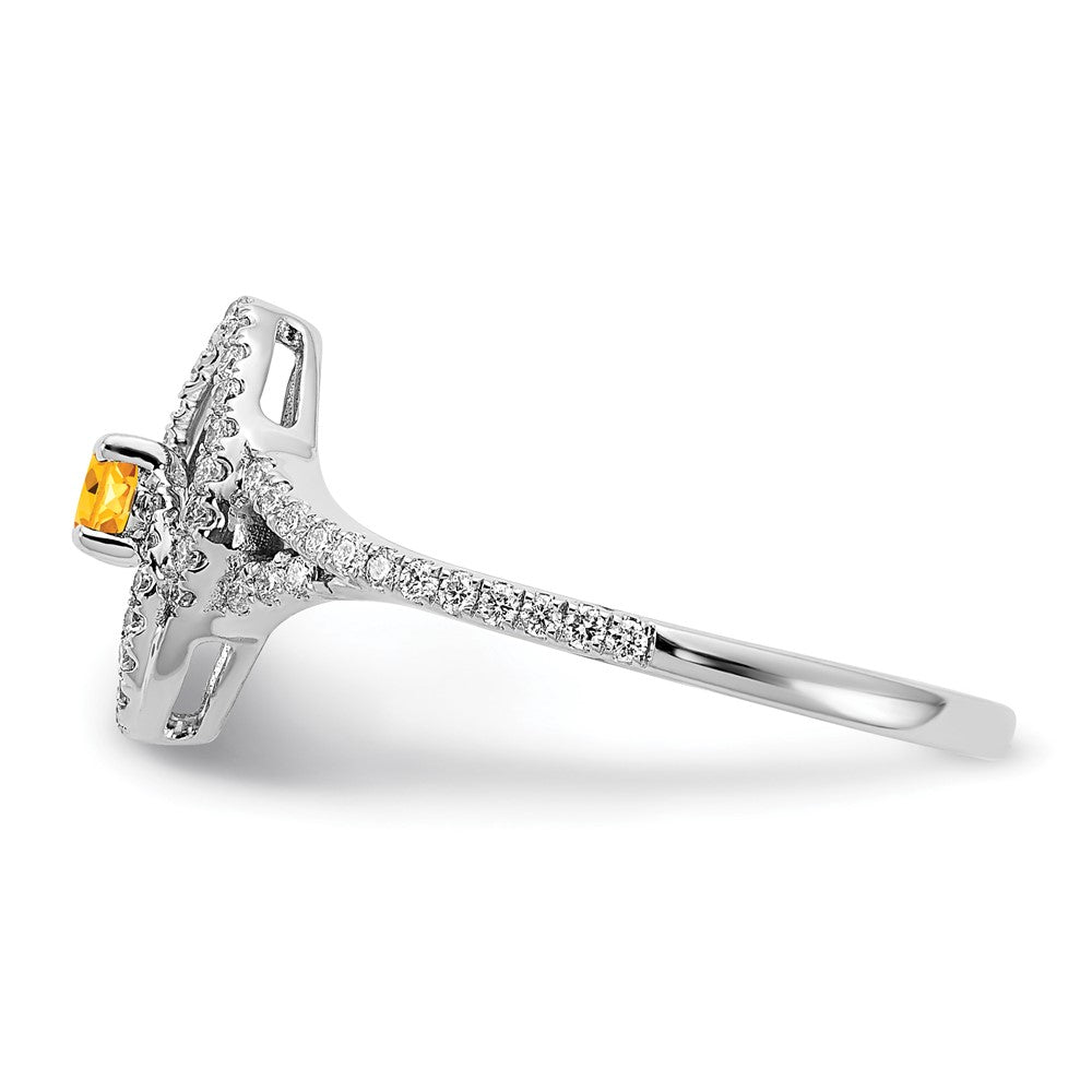 14k White Gold Polished Real Diamond and Citrine Ring