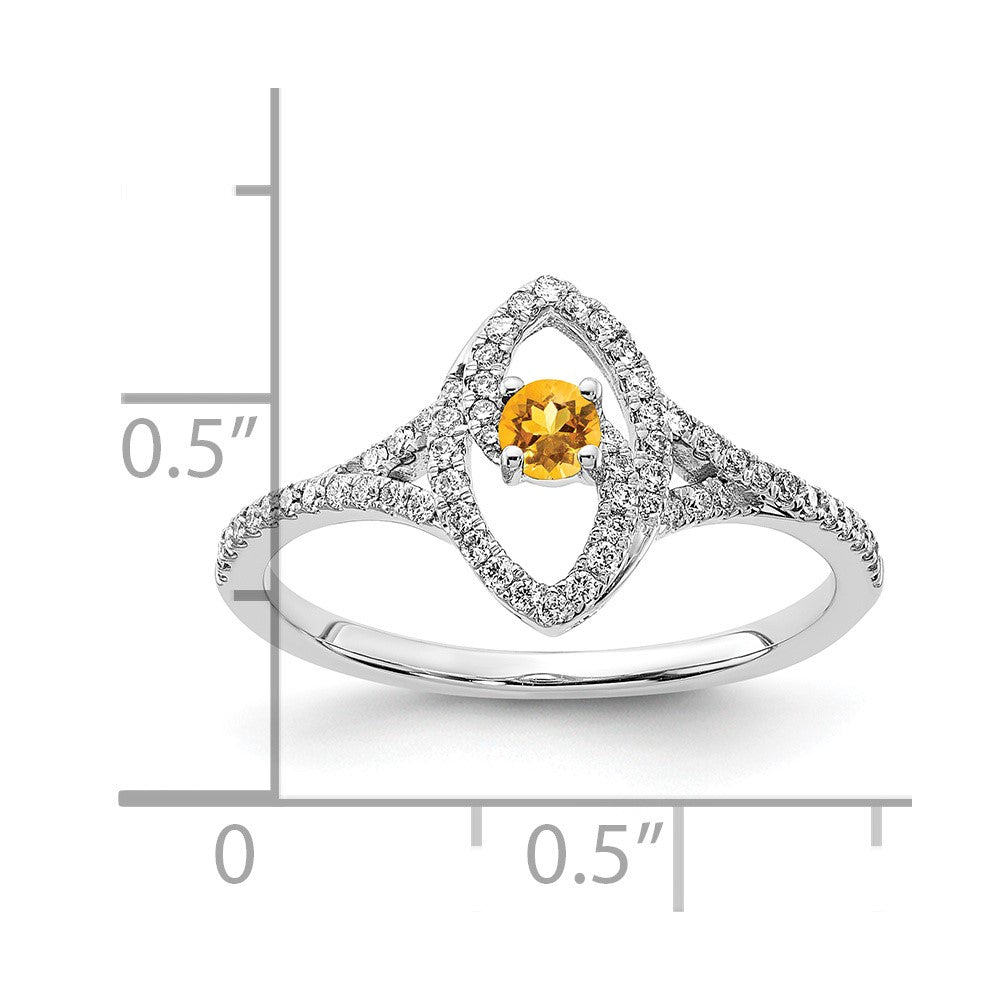 14k White Gold Polished Real Diamond and Citrine Ring