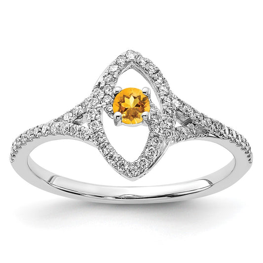 Solid 14k White Gold Polished Simulated CZ and Citrine Ring