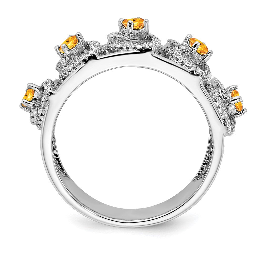 14k White Gold Polished Real Diamond and Citrine Ring